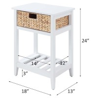 Acme Chinu Wooden Accent Table With Woven Basket In White And Natural