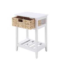 Acme Chinu Wooden Accent Table With Woven Basket In White And Natural