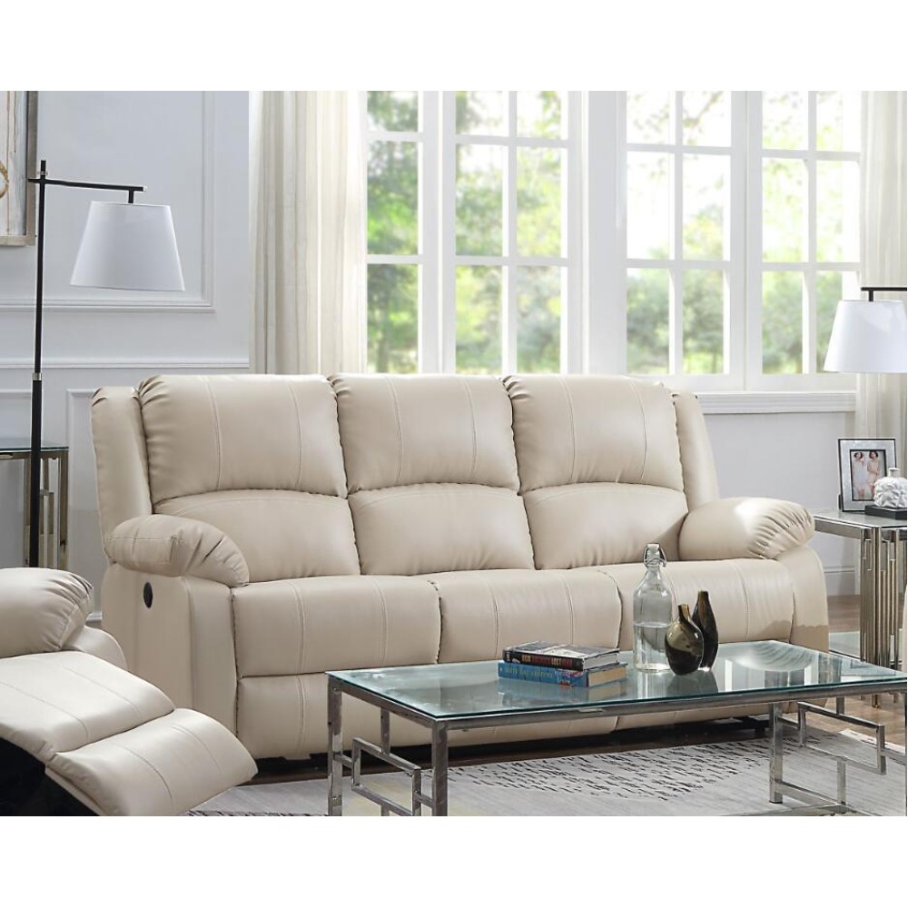 Acme Zuriel Faux Leather Upholstered Power Motion Reclining Sofa in Beige