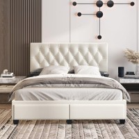 Verona Faux Leather Upholstered Tufted Platform Storage Bed Frame WHITE