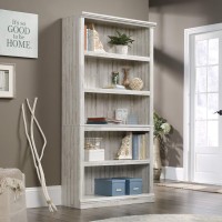 Sauder 5 Tier Book Shelf Wooden Bookcase Multipurpose Bookshelf For Home Office Living Room In White Plank