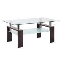 Ianiya Rectangle Glass Coffee Table End Table Metal Tube Legs For Livingroom