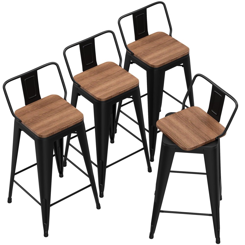 Andeworld 26 Inch Swivel Bar Stools Set Of 4 Counter Height Stools Industrial Metal Barstools (26 Inch, Black)