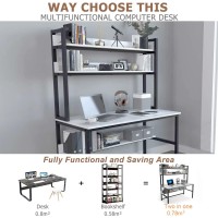 Aquzee Computer Desk With Hutch And Bookshelf, 47 Inch Wide White Home Office Desk With Space Saving Design, White Desk With 3 Tier Storage Shelves For Study Writing Work, Easy Assemble