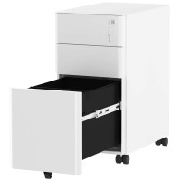 Yitahome 3-Drawer Slim File Cabinet With Lock, Mobile Metal Office Storage Filing Cabinet, Legalletter Size, Pre-Assembled File Cabinet Except Wheels Under Desk - White