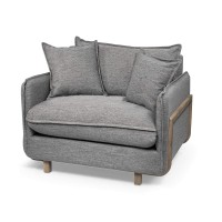 Homeroots Brown Castlerock Gray Upholstered Fabric Seating Wide Accent Chair Wwooden Frame And Lumbar Pillow