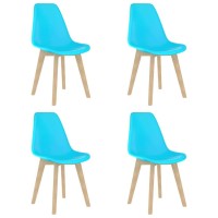 Vidaxl Dining Chairs 4 Pcs, Accent Chair With Wooden Legs, Side Chair For Home Kitchen Living Room, Scandinavian Style, Blue Plastic