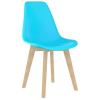 Vidaxl Dining Chairs 4 Pcs, Accent Chair With Wooden Legs, Side Chair For Home Kitchen Living Room, Scandinavian Style, Blue Plastic