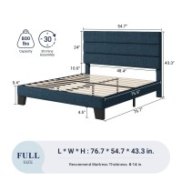 Allewie Full Size Platform Bed Frame With Fabric Upholstered Headboard And Wooden Slats Support Fully Upholstered Mattress Foun