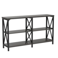 LVB Industrial Console Table, Rustic Wood and Metal Sofa Table, Hallway Entry Table for Home Living Room, Foyer Accent Entryway Table with Storage Shelf, Dark Gray Oak, 55 Inch