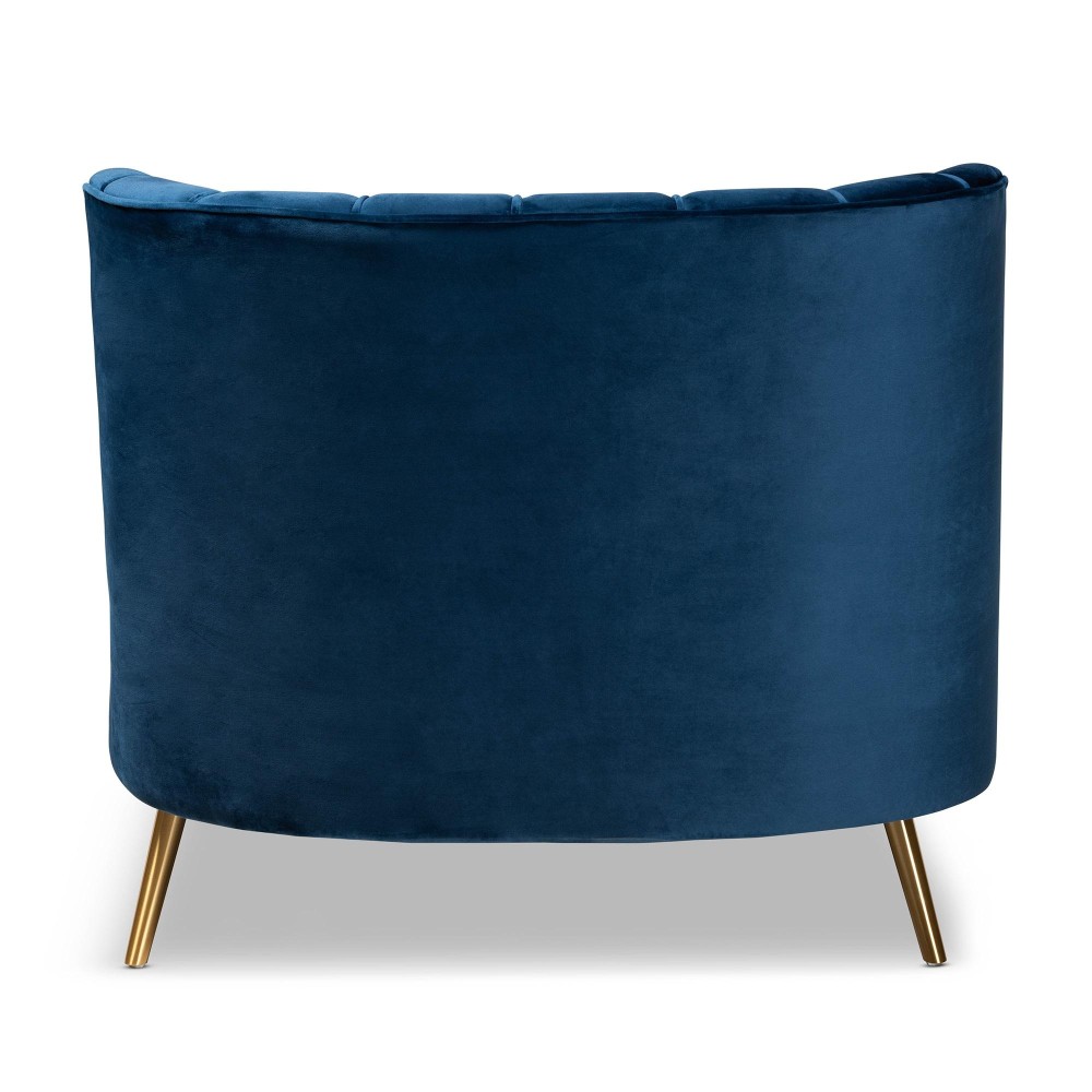 Baxton Studio Kailyn Glam and Luxe Navy Blue Velvet Fabric Upholstered and Gold Finished Chaise