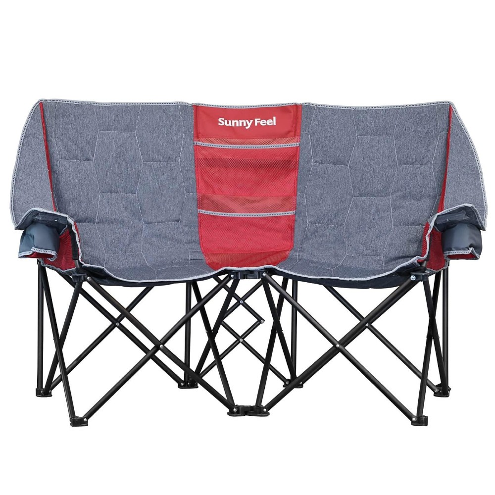 Sunnyfeel Folding Double Camping Chair, Oversized Loveseat Chair, Heavy Duty Portable/Foldable Lawn Chair With Storage For Outside/Outdoor/Travel/Picnic, Fold Up Camp Chairs For Adults 2 People