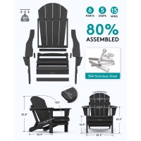 Serwall Folding Adirondack Chairs Patio Chairs Lawn Chair Outdoor Weather Resistant For Patio Garden, Backyard Deck, Fire Pit - Black