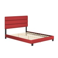 Boyd Sleep Piedmont Upholstered Faux Leather TriPanel Channel Headboard Platform Bed Frame Queen Red