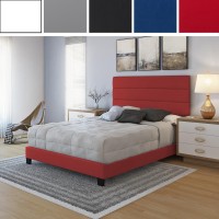 Boyd Sleep Piedmont Upholstered Faux Leather TriPanel Channel Headboard Platform Bed Frame Queen Red