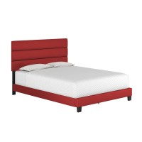 Boyd Sleep Piedmont Upholstered Faux Leather Tri-Panel Channel Headboard Platform Bed Frame  Queen  Red