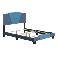 Boyd Sleep Tuscany Upholstered Geometric Ocean and Medium Blue Linen Platform Bed Frame King