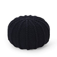 Christopher Knight Home Corisande Modern Knitted Cotton Round Pouf, Dark Blue