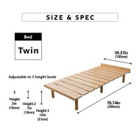 Emoor Wood Slatted Floor Bed Frame Osmos Twin For Japanese Futon Mattress Solid Pine (Earth-Natural), Height Adjustable (2/7/12In) Tatami Mat