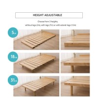 Emoor Wood Slatted Floor Bed Frame Osmos Twin For Japanese Futon Mattress Solid Pine (Earth-Natural), Height Adjustable (2/7/12In) Tatami Mat