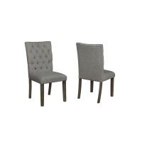 Classic Upholstered Side Chair Tufted in Linen Fabric Set of 2 Dark Grey