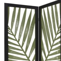 Homeroots Wood 3 Panel Green Room Divider With Tropical Leaf