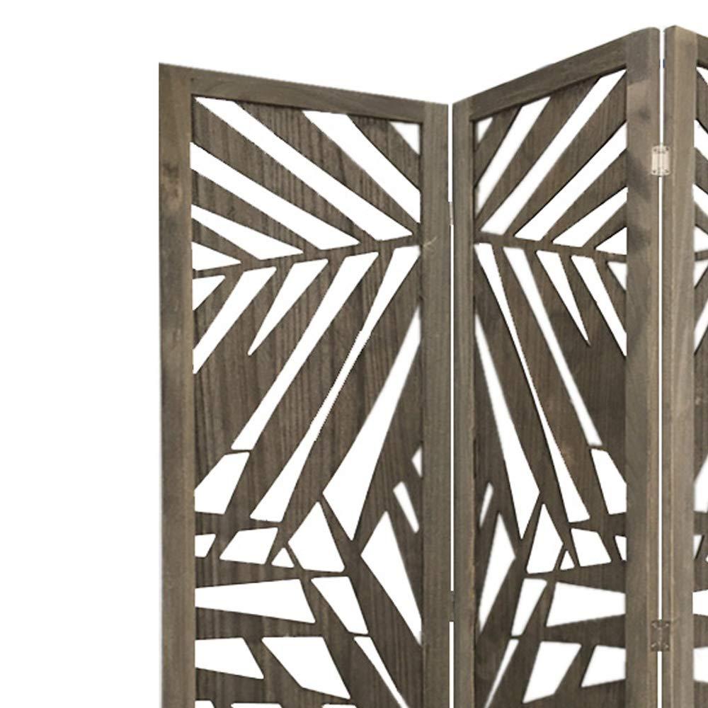 Homeroots Wood 3 Panel Grey Room Divider With Tropical Leaf