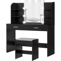 Usikey Makeup Vanity With Mirror And 10 Led Lights Vanity Makeup Table Set With 2 Drawers And Open Shelves Makeup Vanity Desk