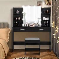 Usikey Makeup Vanity With Mirror And 10 Led Lights Vanity Makeup Table Set With 2 Drawers And Open Shelves Makeup Vanity Desk