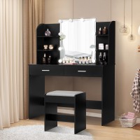 Usikey Makeup Vanity With Mirror And 10 Led Lights Vanity Makeup Table Set With 2 Drawers And Open Shelves Makeup Vanity Desk