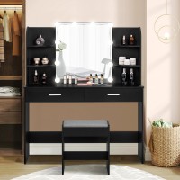 Usikey Makeup Vanity With Mirror And 10 Led Lights Vanity Makeup Table Set With 2 Drawers And Open Shelves Makeup Vanity Desk