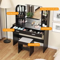 Usikey Makeup Vanity With Mirror And 10 Led Lights Vanity Makeup Table Set With 2 Drawers And Open Shelves Makeup Vanity Desk