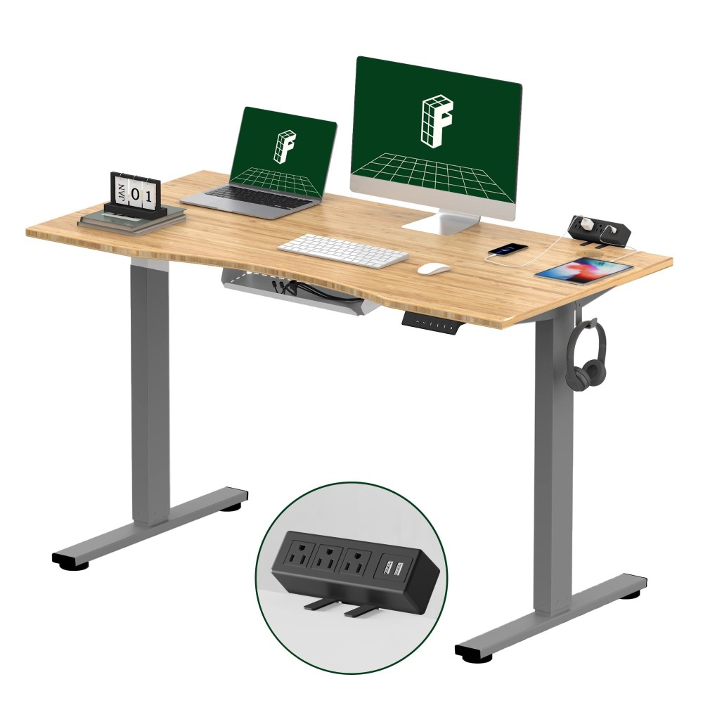 Flexispot En2 Wholepiece Bamboo Standing Desk With Clamp Power Strip 48 X 24 Electric Stand Up Height Adjustable Desk With Cab