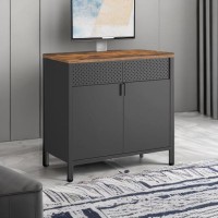 Songmics Storage Sideboard, Buffet Table With Adjustable Shelves, Floor Storage Cupboard, Steel Frame, Rustic Brown And Black Ulsc102B01