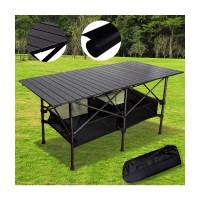 Extra Large Camping Table Easy Carry Folding Table Roll-Up Heat Resisting Top With Storage Bag Heavy Duty Outdoor Rv Bbq Cooking