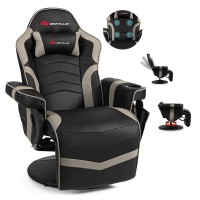 Powerstone Gaming Recliner Massage Gaming Chair With Footrest Ergonomic Pu Leather Single Sofa With Cup Holder Headrest And Side Pouch, Adjustable Living Room Chair Home Theater Seating (Grey)