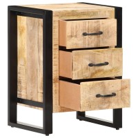 Vidaxl Bedside Cabinet With 3 Drawers, Solid Mango Wood Finish, Rectangular Shape With Steel Legs In Industrial Brown Color