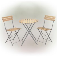 Alpine Corporation 3-Piece Wood Slat And Metal Bistro Set