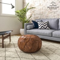 Moderner Faux Leather Pouf Unstuffed Ottoman Moroccan Footstool, Floor Footrest Cushion, Storage Solution - Natural Brown Color (Mocha, 23X11)