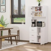 Homcom Freestanding Kitchen Pantry, Buffet With Hutch Storage Organizer With 2 Door Cabinets, 3 Drawers And Open Countertop, Adjustable Shelf, White