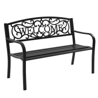 S Afstar Black Metal Garden Bench, Sturdy Anti-Rust Steel Frame, Comfortable 50