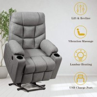 Dortala Power Lift Recliner Chair, Electric Living Room Sofa For Elderly W/ 8 Pointmassage& Lumbar Heat, Overstuffed Motorized Sofa Chair W/Usb Port, Cup Holders, Remote Control, Light Gray