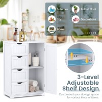 Dortala Bathroom Floor Cabinet, Side Storage Organizer Cabinet W/ 1 Cupboard And 4 Drawers, Wooden Free Standing Storage Cabinet W/Adjustable Shelf In 3 Positions For Living Room, Bathroom, White