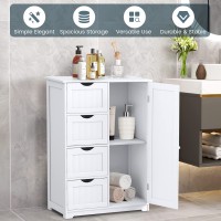 Dortala Bathroom Floor Cabinet, Side Storage Organizer Cabinet W/ 1 Cupboard And 4 Drawers, Wooden Free Standing Storage Cabinet W/Adjustable Shelf In 3 Positions For Living Room, Bathroom, White