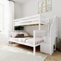 Max & Lily Bunk Bed, Twin-Over-Full Bed Frame For Kids With Stairs, White