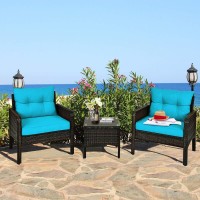 Happygrill 3 Piece Patio Furniture Set Outdoor Rattan Wicker Coffee Table & Chairs Set With Seat Cushions Patio Conversation Set For Garden Balcony Backyard Poolside