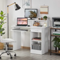 Yaheetech Desk With Keyboard Tray, Home Office Computer Desk Wooden Pc Laptop Desk, Morden Sturdy Study Writing Table, White