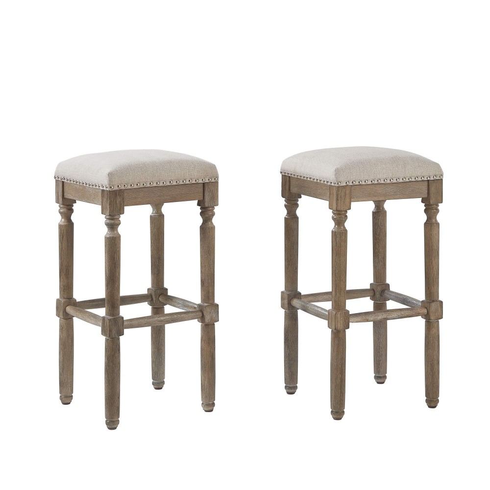 Ball & Cast Pub Height Bar Stools Upholstered Pub Stool Weathered Oak Finish 30