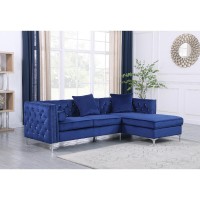 Navy Blue Velvet LShaped Tufted Faux Crystal Sofa Chaise