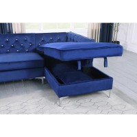 Navy Blue Velvet LShaped Tufted Faux Crystal Sofa Chaise